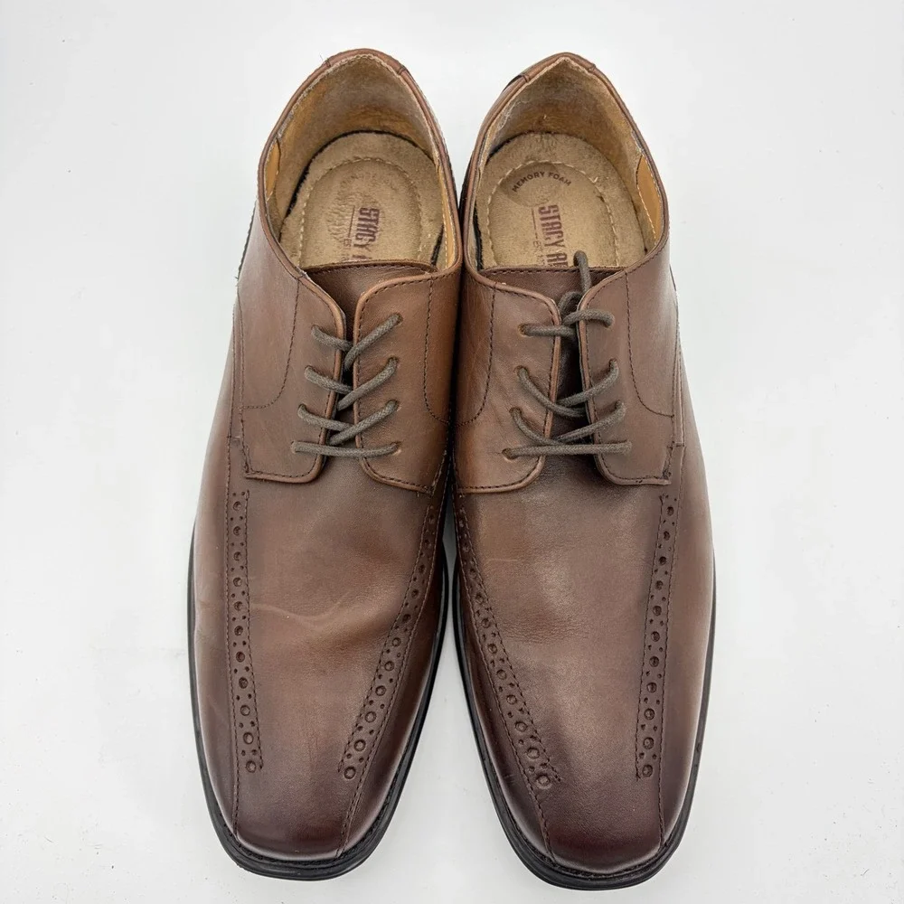 Stacy‎ Adams Mens 10.5 Square Toe Oxfords Brown Leather Memory Foam